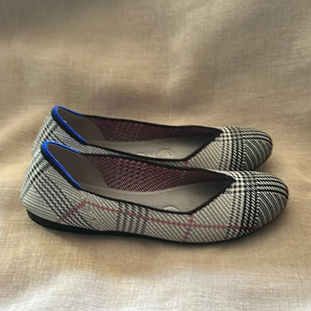 Rothy’s The Flat Grey Glen Plaid Round Toe Flats Sz 5